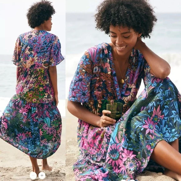 EUC Anthropologie The Kallie Flowy Maxi Dress Printed Edition Size 3X Boho - Picture 4 of 12